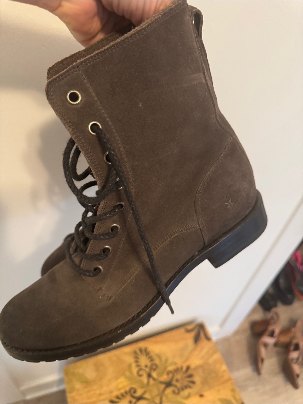 Dark Gray Frye Suede Lace-Up Combat Boots